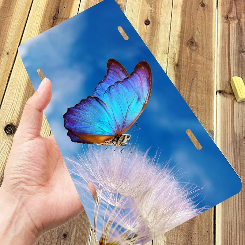 Smoaffly License Plate,Blue Butterfly Flower Decorative Car Front,Metal Plate,Vanity Tag,Aluminum Noverlty License Plate for Men/Women/Boy/Girls Car 6×12 Inch - Image 5